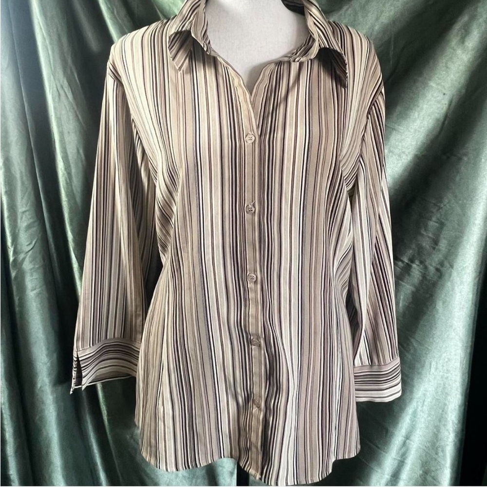Croft & Barrow Beige and Black Striped Button Down Shirt